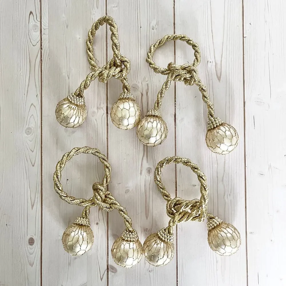 Set of 4 Gold Rope and Netted Pearl Adjustable Napkin Rings Glam Bling Festive